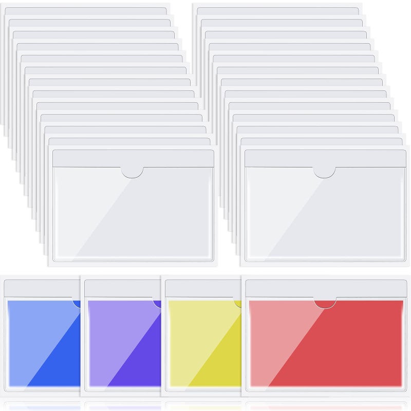 Chinco 30 Pack Self Adhesive Index Card Pockets with Top Open for Loading Ideal Card Holder for Organizing and Protecting Your Index Cards Crystal Clear Plastic(3 x 5 Inches) - Image 1
